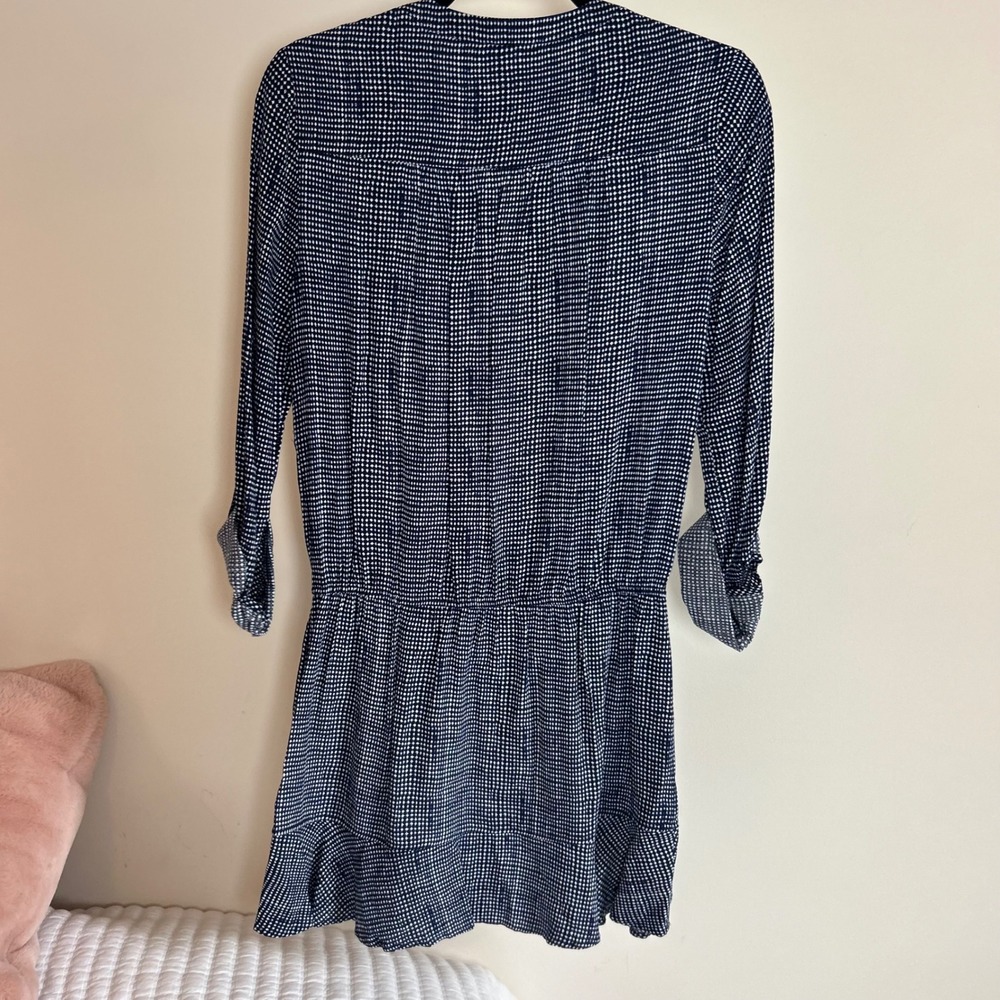Joie Acey Navy White Polka Dot Button Front Shirtdress Elastic Waist Size S - Picture 4 of 6